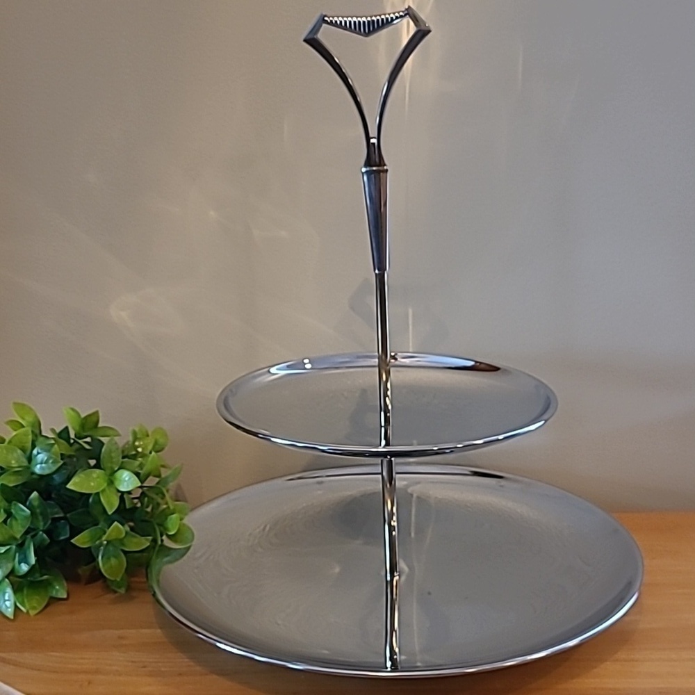 KROMEX Vintage MCM Two Tiered Chromeware Tidbit Petit Fours Serving Tray
